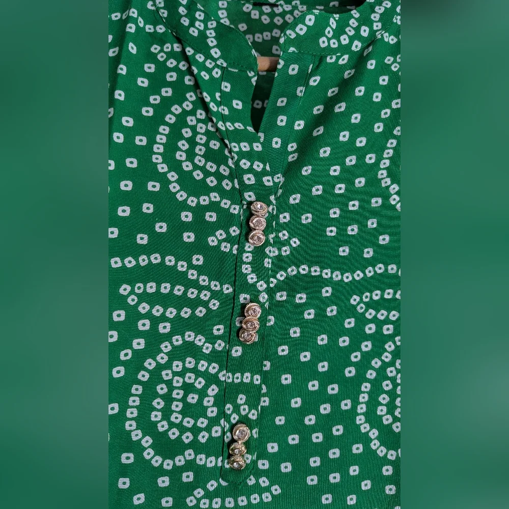 💚 New Grass Green White Gold Trim Kurta Dress M Tunic Party - Picture 7 of 16